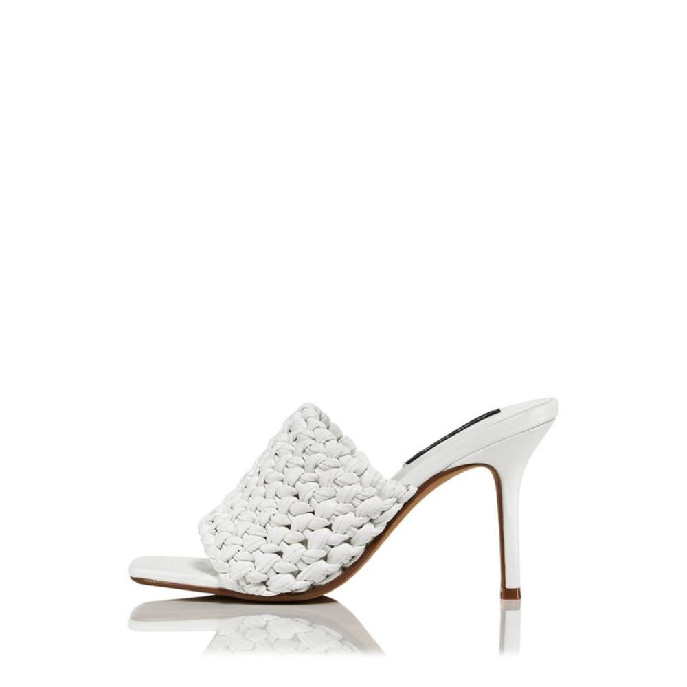 AQUA Womens White Woven Katy Square Toe Stiletto Slip On Heeled Sandal 8 M